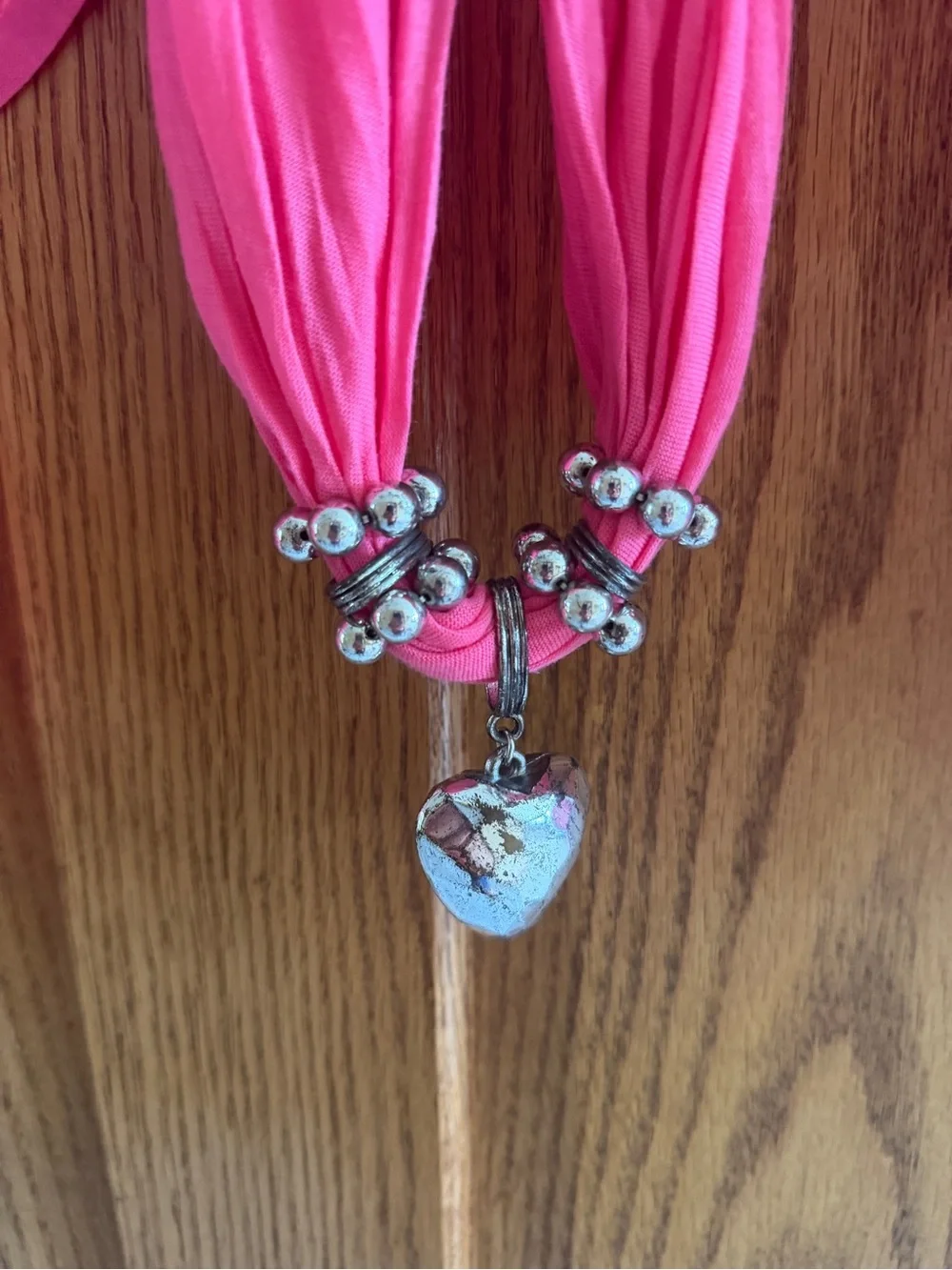 Bright Pink Heart Charm Scarf Wrap